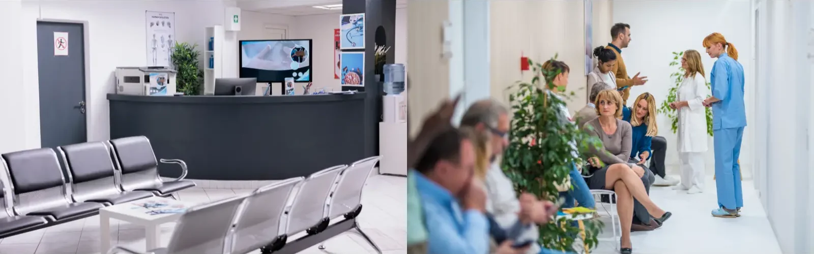 AI marketing strategies, after Empty clinic waiting room compared to busy clinic .