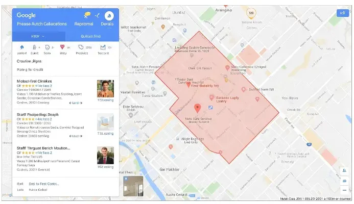 Google Maps with multiple clinics marked, highlighting one clinic missing or with inconsistent information