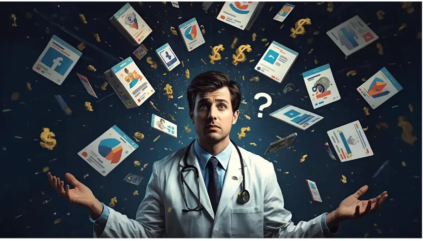 Healthcare website content cluttered with too many keywords, showing poor readability