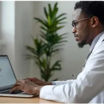 Doctor optimizing clinic website for higher Google ranking