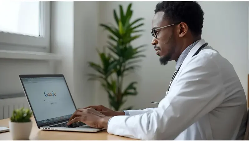 Doctor optimizing clinic website for higher Google ranking
